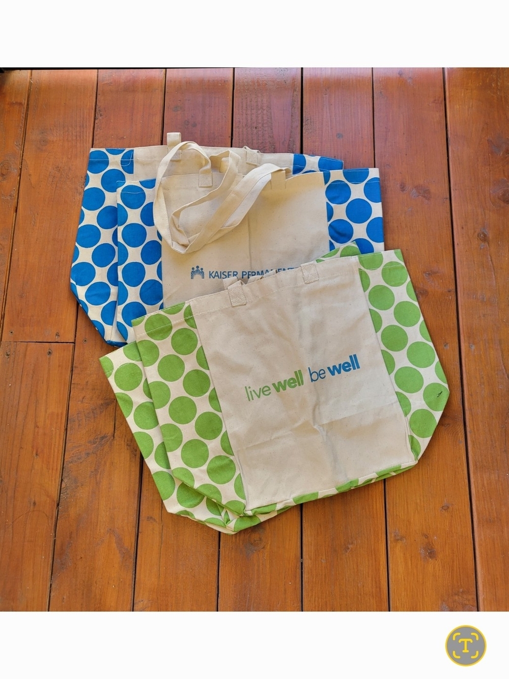 NEW Live Well Be Well Canvas Tote Bags Shopping Kaiser Permanente Set Of 4